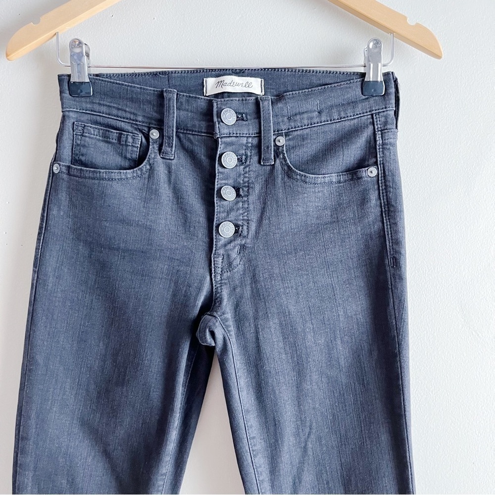 Madewell 9” Mid-Rise Skinny Black Jeans Button Fly Raw Hem, Size 24 - Picture 3 of 15